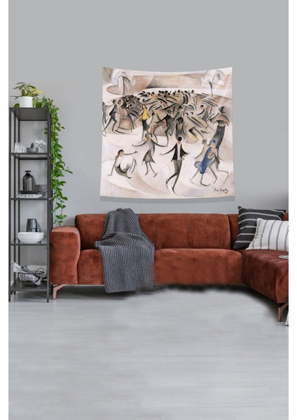 Bej Toplumun Koşturması Leke Tutmaz Kadife Kumaş Duvar Örtüsü Duvar Halısı Tapestry