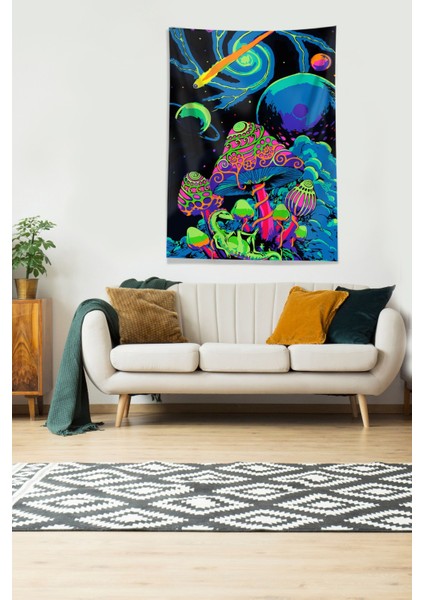 Multirenk Mushroom Mantar Leke Tutmaz Kadife Kumaş Duvar Örtüsü Duvar Halısı Tapestry