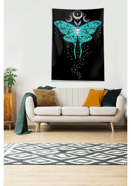 Siyah Butterfly Kelebek Leke Tutmaz Kadife Kumaş Duvar Örtüsü Duvar Halısı Tapestry