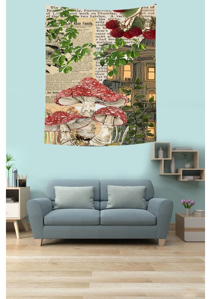 Ahududu ve Mantarlar Leke Tutmaz Kumaş Duvar Örtüsü Duvar Halısı Tapestry fiyatları