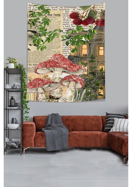 Ahududu ve Mantarlar Leke Tutmaz Kumaş Duvar Örtüsü Duvar Halısı Tapestry modelleri