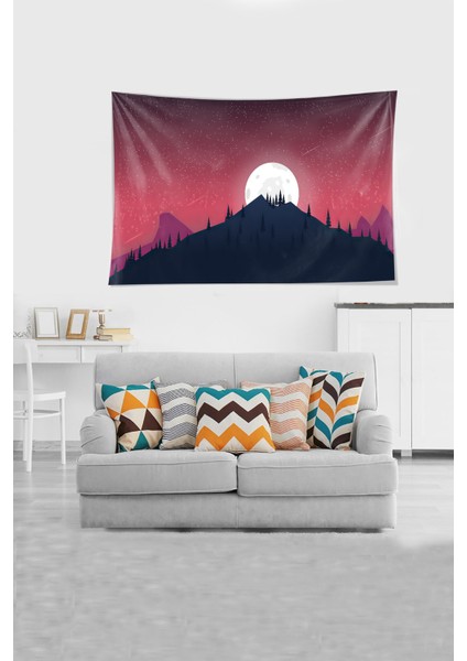 Çok Renkli Dolunay Figürlü Leke Tutmaz Kadife Kumaş Duvar Örtüsü Duvar Halısı Tapestry fiyatları
