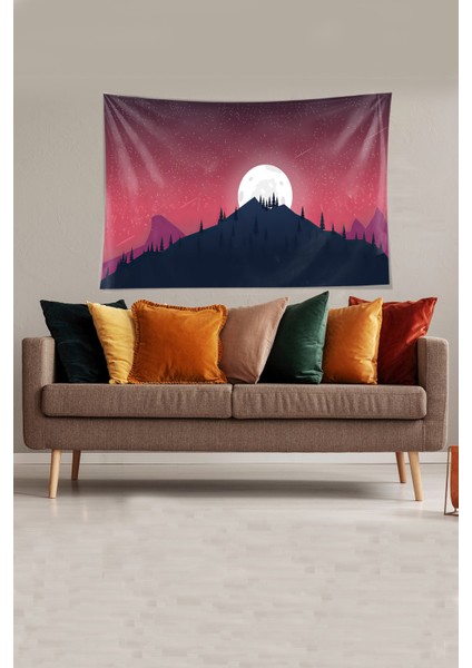 Çok Renkli Dolunay Figürlü Leke Tutmaz Kadife Kumaş Duvar Örtüsü Duvar Halısı Tapestry modelleri