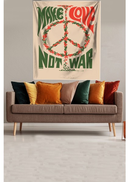 Savaşma Sev Peace Barış Temalı Leke Tutmaz Kadife Kumaş Duvar Örtüsü Duvar Halısı Tapestry