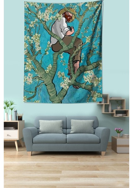 Badem Çiçekleri Ağacında Oturan Van Gogh Leke Tutmaz Kumaş Duvar Örtüsü Duvar Halısı Tapestry fiyatları