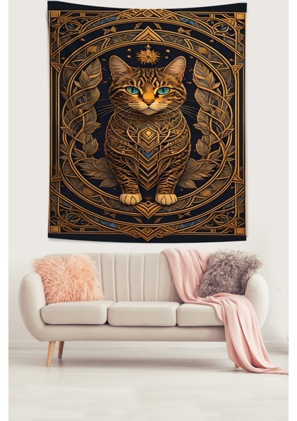 Hintli Kedi Modern Leke Tutmaz Kumaş Duvar Örtüsü Duvar Halısı Tapestry