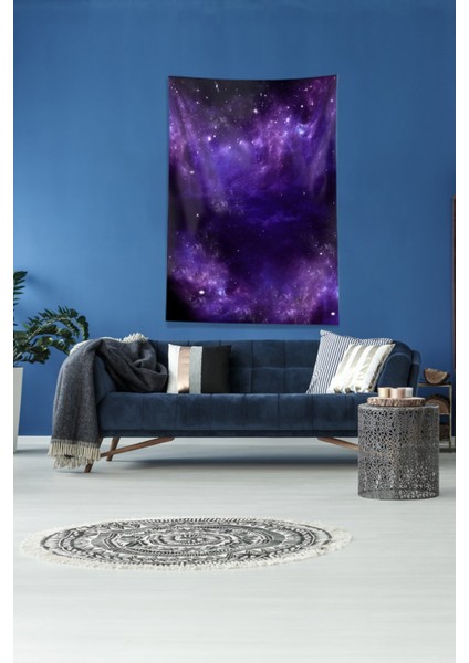 Mor Galaksi Desenli Leke Tutmaz Kadife Kumaş Duvar Örtüsü Duvar Halısı Tapestry
