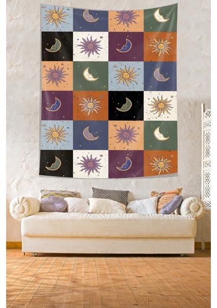 Güneş Ile Ay Leke Tutmaz Kumaş Duvar Örtüsü Duvar Halısı Tapestry