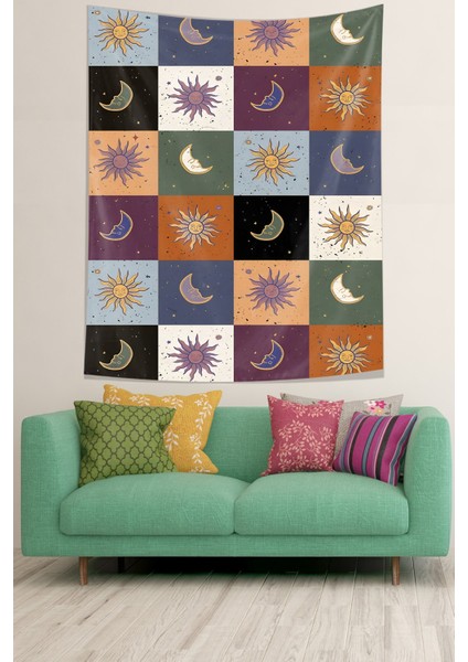 Güneş Ile Ay Leke Tutmaz Kumaş Duvar Örtüsü Duvar Halısı Tapestry fiyatları