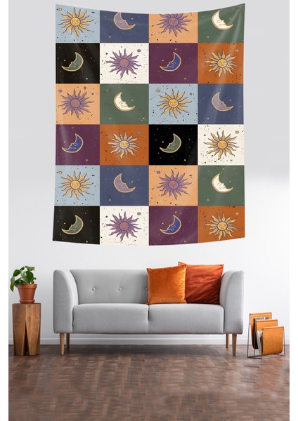 Güneş Ile Ay Leke Tutmaz Kumaş Duvar Örtüsü Duvar Halısı Tapestry modelleri