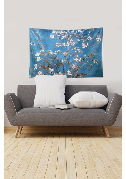 Mavi Almond Blossom Leke Tutmaz Kadife Kumaş Duvar Örtüsü Duvar Halısı Tapestry fiyatları