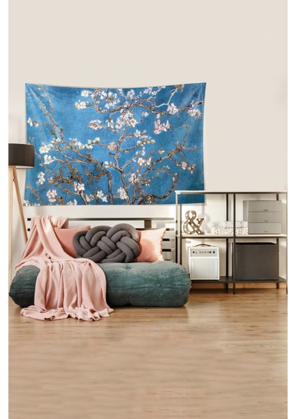 Mavi Almond Blossom Leke Tutmaz Kadife Kumaş Duvar Örtüsü Duvar Halısı Tapestry modelleri