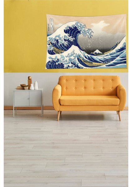 Beyaz Katsushika Hokusai Dalga Serisi Leke Tutmaz Kadife Kumaş Duvar Örtüsü Duvar Halısı Tapestry