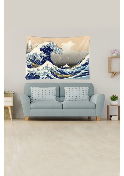 Beyaz Katsushika Hokusai Dalga Serisi Leke Tutmaz Kadife Kumaş Duvar Örtüsü Duvar Halısı Tapestry fiyatları