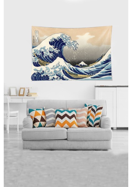 Beyaz Katsushika Hokusai Dalga Serisi Leke Tutmaz Kadife Kumaş Duvar Örtüsü Duvar Halısı Tapestry modelleri