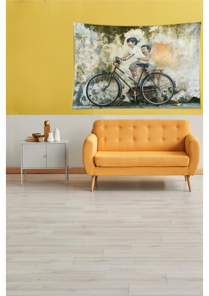 Multirenk Bisiklete Binen Çocuklar Leke Tutmaz Kadife Kumaş Duvar Örtüsü Duvar Halısı Tapestry