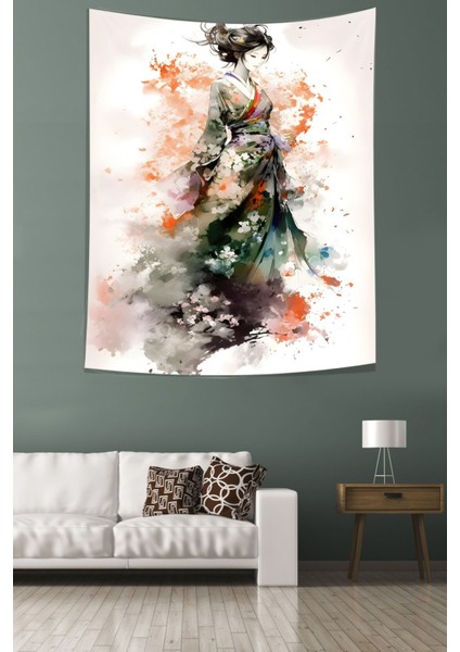 Çiçekli Japon Kadın Leke Tutmaz Kumaş Duvar Örtüsü Duvar Halısı Tapestry modelleri