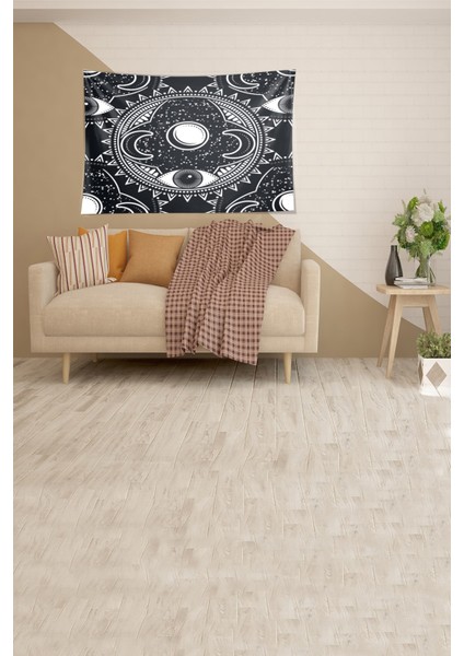 Siyah Ay ve Göz Deseni Leke Tutmaz Kadife Kumaş Duvar Örtüsü Duvar Halısı Tapestry