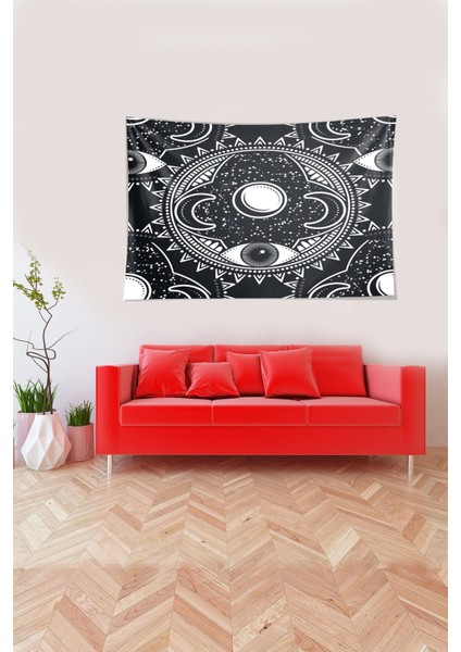 Siyah Ay ve Göz Deseni Leke Tutmaz Kadife Kumaş Duvar Örtüsü Duvar Halısı Tapestry fiyatları