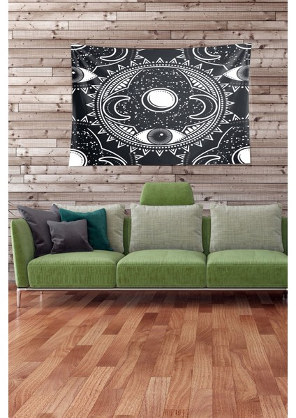 Siyah Ay ve Göz Deseni Leke Tutmaz Kadife Kumaş Duvar Örtüsü Duvar Halısı Tapestry modelleri