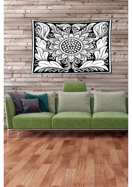 Siyah Çiçek Desenli Leke Tutmaz Kadife Kumaş Duvar Örtüsü Duvar Halısı Tapestry modelleri