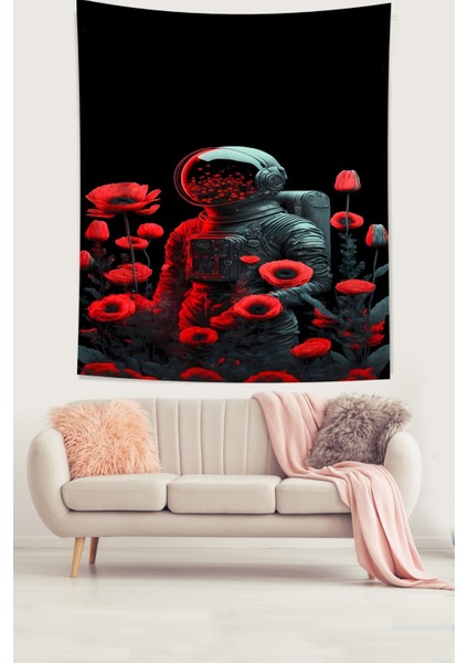 Gelincik Astronot Leke Tutmaz Kumaş Duvar Örtüsü Duvar Halısı Tapestry