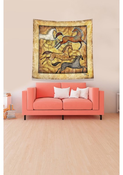Sarı Koşan Atlar Leke Tutmaz Kadife Kumaş Duvar Örtüsü Duvar Halısı Tapestry fırsatları
