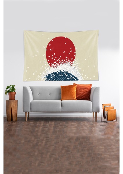 Bej Deniz Dalgası Desenli Leke Tutmaz Kadife Kumaş Duvar Örtüsü Duvar Halısı Tapestry