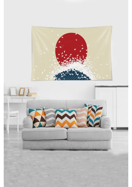 Bej Deniz Dalgası Desenli Leke Tutmaz Kadife Kumaş Duvar Örtüsü Duvar Halısı Tapestry fiyatları