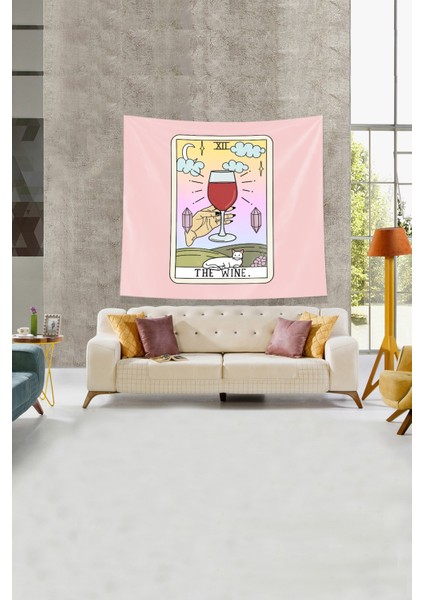 Pembe Wine Şarap Tarot Kartı Leke Tutmaz Kadife Kumaş Duvar Örtüsü Duvar Halısı Tapestry