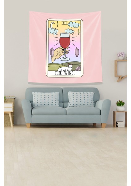 Pembe Wine Şarap Tarot Kartı Leke Tutmaz Kadife Kumaş Duvar Örtüsü Duvar Halısı Tapestry