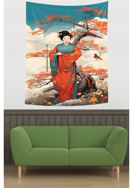 Japon Geyşa Leke Tutmaz Kumaş Duvar Örtüsü Duvar Halısı Tapestry