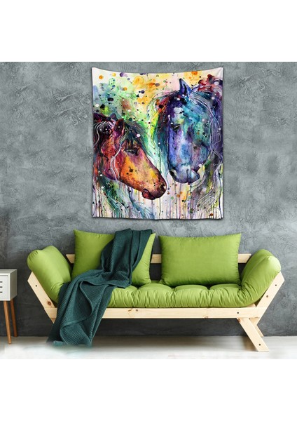 Yıkanabilir Leke Tutmaz Mikropetek Kumaş At Desen Renkli Duvar Örtüsü Duvar Halısı Tapestry
