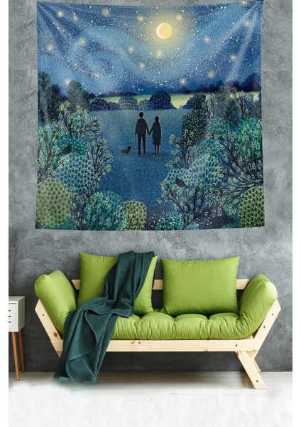 Van Gogh Yıldızlı Geceler Yürüyen Sevgililer Leke Tutmaz Kumaş Duvar Örtüsü Duvar Halısı Tapestry fiyatları