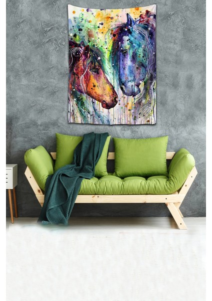 Yıkanabilir Leke Tutmaz Mikropetek Kumaş At Desen Renkli Duvar Örtüsü Duvar Halısı Tapestry modelleri