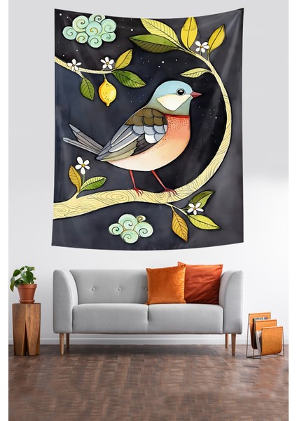 Limon Çiçekleri ve Daldaki Kuş Leke Tutmaz Kumaş Duvar Örtüsü Duvar Halısı Tapestry fiyatları