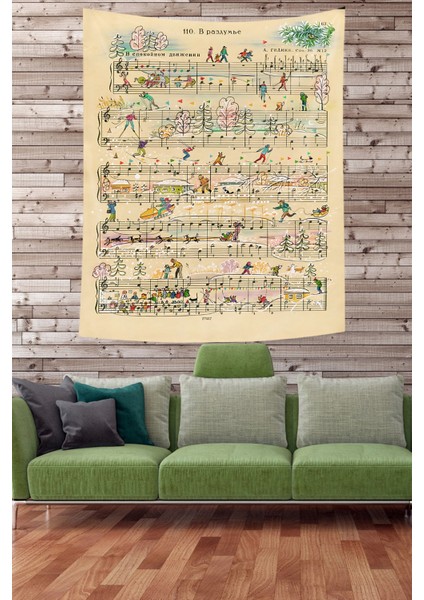 Kış Temalı Nota Leke Tutmaz Kumaş Duvar Örtüsü Duvar Halısı Tapestry fiyatları