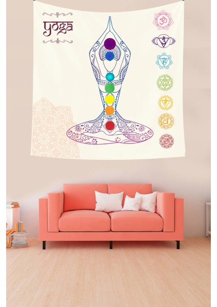 Yoga Enerji Çakralar Leke Tutmaz Kadife Dokulu Kumaş Duvar Örtüsü Duvar Halısı Tapestry