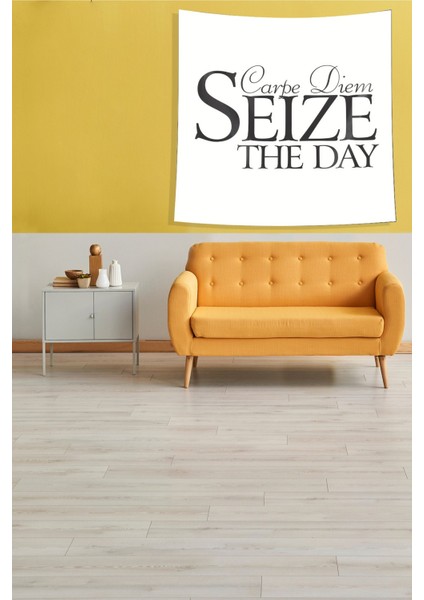 Beyaz Carpe Diem Leke Tutmaz Kadife Kumaş Duvar Örtüsü Duvar Halısı Tapestry