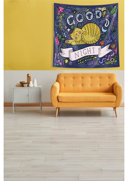 Multirenk Iyi Geceler Kedi Leke Tutmaz Kadife Kumaş Duvar Örtüsü Duvar Halısı Tapestry