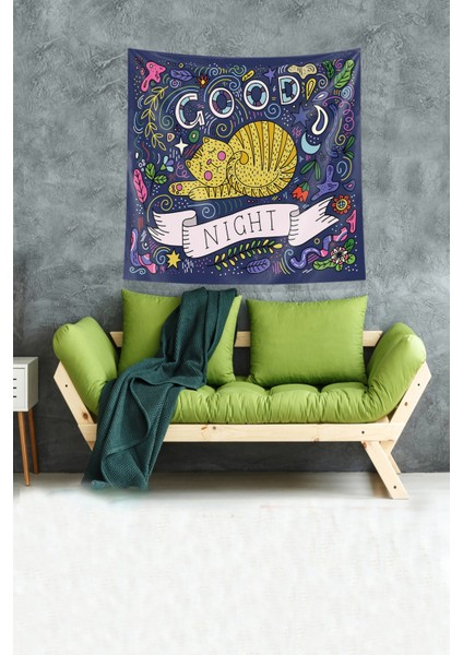 Multirenk Iyi Geceler Kedi Leke Tutmaz Kadife Kumaş Duvar Örtüsü Duvar Halısı Tapestry modelleri
