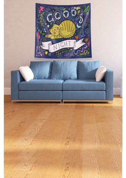 Multirenk Iyi Geceler Kedi Leke Tutmaz Kadife Kumaş Duvar Örtüsü Duvar Halısı Tapestry fırsatları