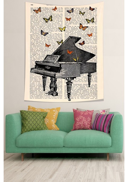 Piyano Ve Kelebekler Leke Tutmaz Kumaş Duvar Örtüsü Duvar Halısı Tapestry fiyatları