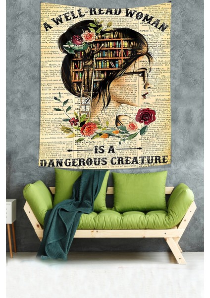 Gazete Baskı Kitaplık Temalı Leke Tutmaz Kumaş Duvar Örtüsü Duvar Halısı Tapestry