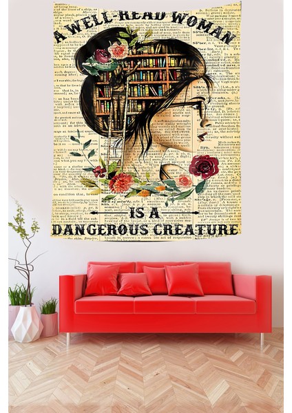 Gazete Baskı Kitaplık Temalı Leke Tutmaz Kumaş Duvar Örtüsü Duvar Halısı Tapestry modelleri