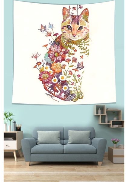Floral Desen Kedi Leke Tutmaz Kumaş Duvar Örtüsü Duvar Halısı Tapestry modelleri