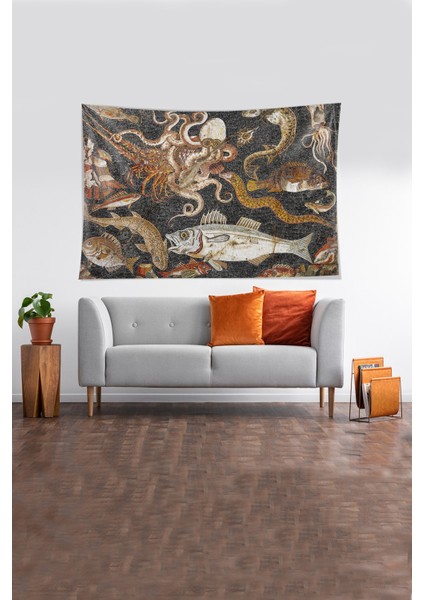 Çok Renkli Mozaik Desenli Leke Tutmaz Kadife Kumaş Duvar Örtüsü Duvar Halısı Tapestry