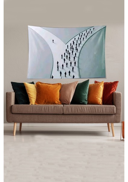 Beyaz Yol Ayrımı Desenli Leke Tutmaz Kadife Kumaş Duvar Örtüsü Duvar Halısı Tapestry modelleri