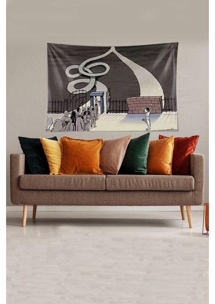 Beyaz Yol Ayrımı Desenli Leke Tutmaz Kadife Kumaş Duvar Örtüsü Duvar Halısı Tapestry