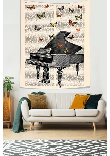 Piyano Ve Kelebekler Leke Tutmaz Kumaş Duvar Örtüsü Duvar Halısı Tapestry modelleri